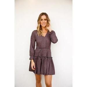 NWT Women's Size M A. Helm Randall Dress Floral Print Long Sleeve Drop Waist